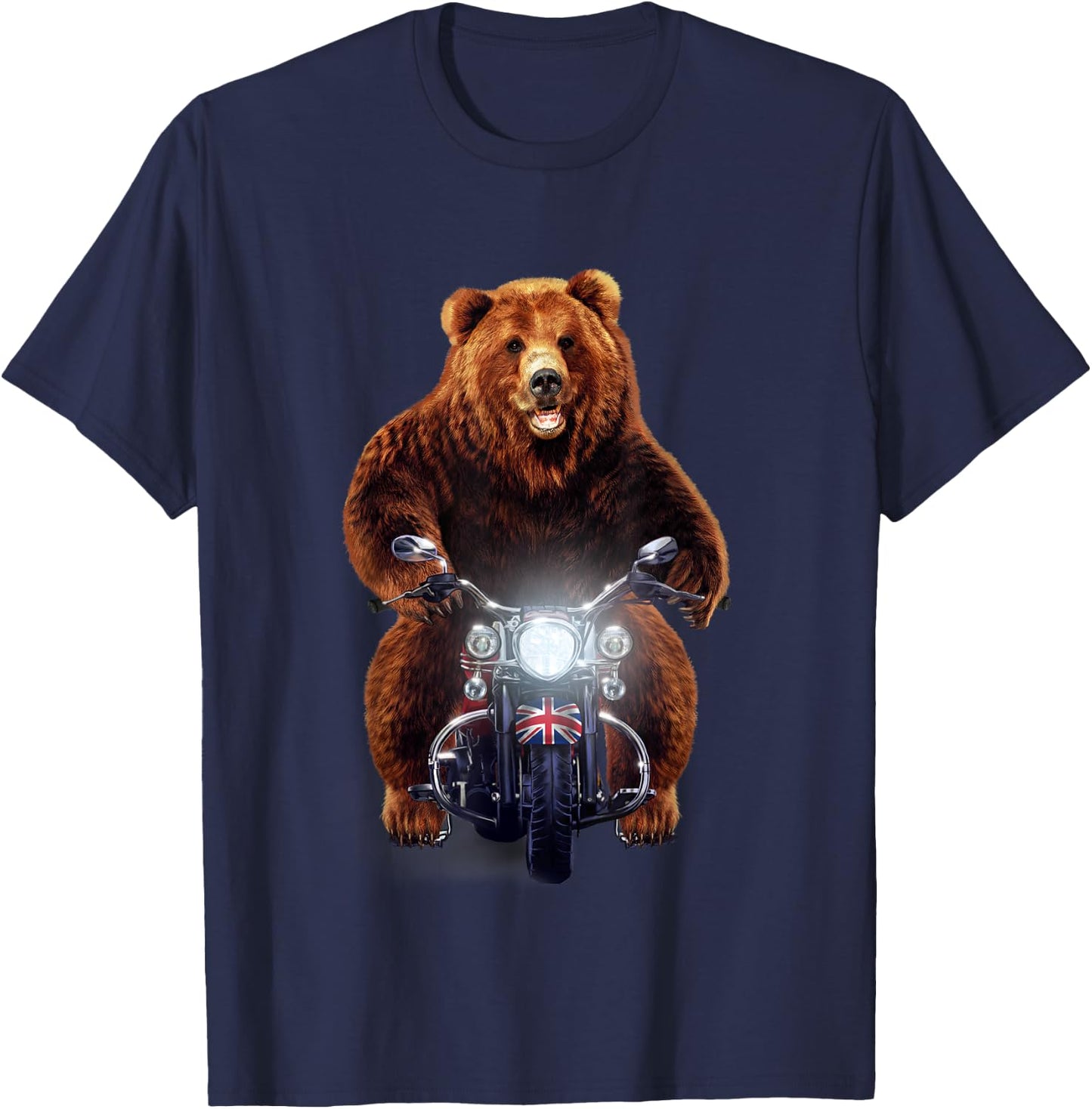 Biker Grizzly Bear Riding Motorcycle T-Shirt - T-Shirt | Navy