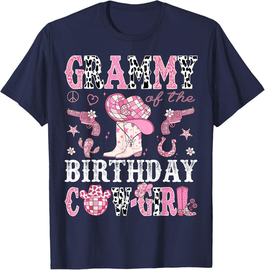 Grammy Of The Birthday Cow-Girl Pink Disco Rodeo Western T-Shirt - T-Shirt | Navy