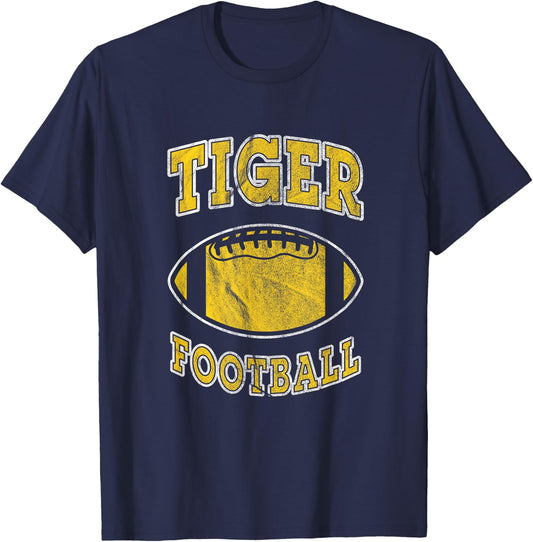 Tiger Football Vintage Distressed T-Shirt - T-Shirt | Navy