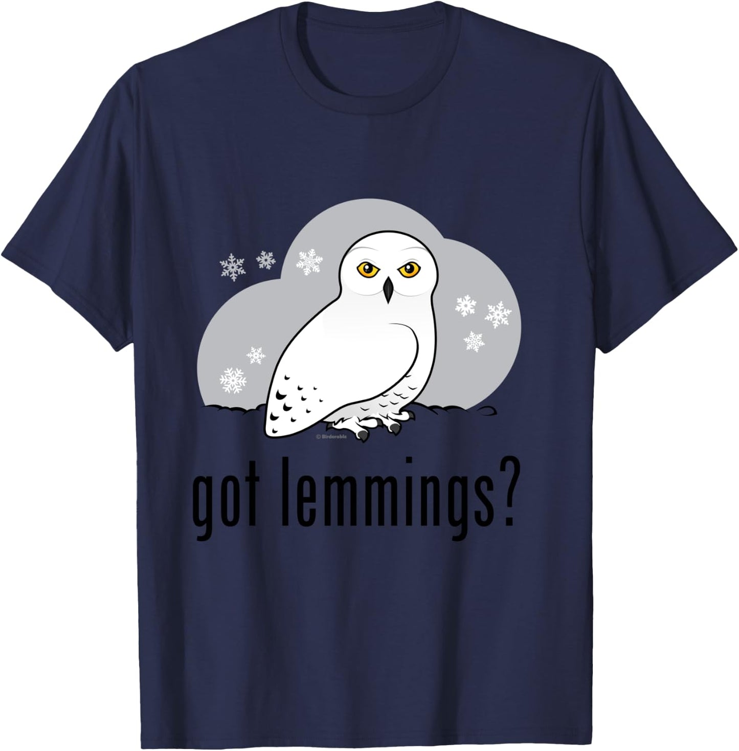 Funny Cartoon Snowy Owl Spoof: Got Lemmings? T-Shirt - T-Shirt | Navy
