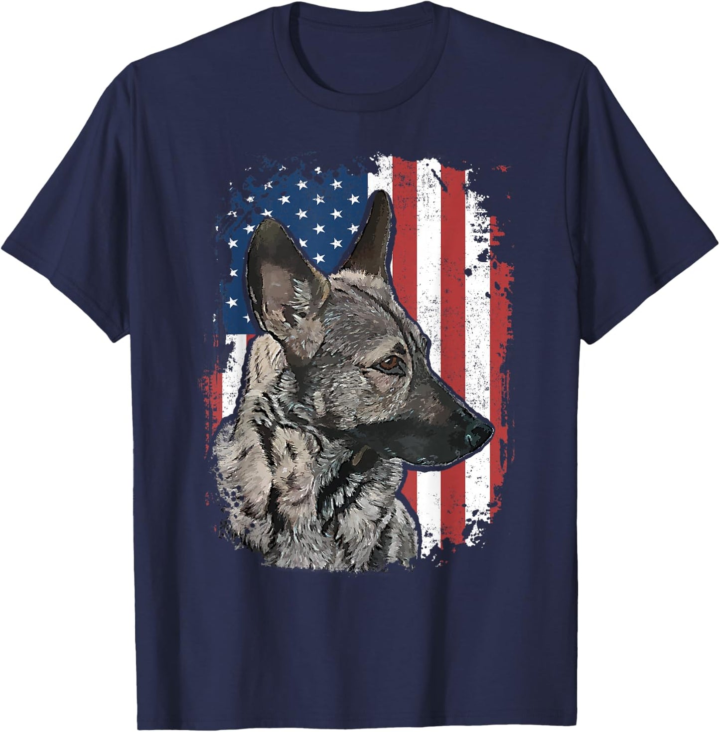 Sable German Shepherd American Flag Patriotic Dog T-Shirt - T-Shirt | Navy