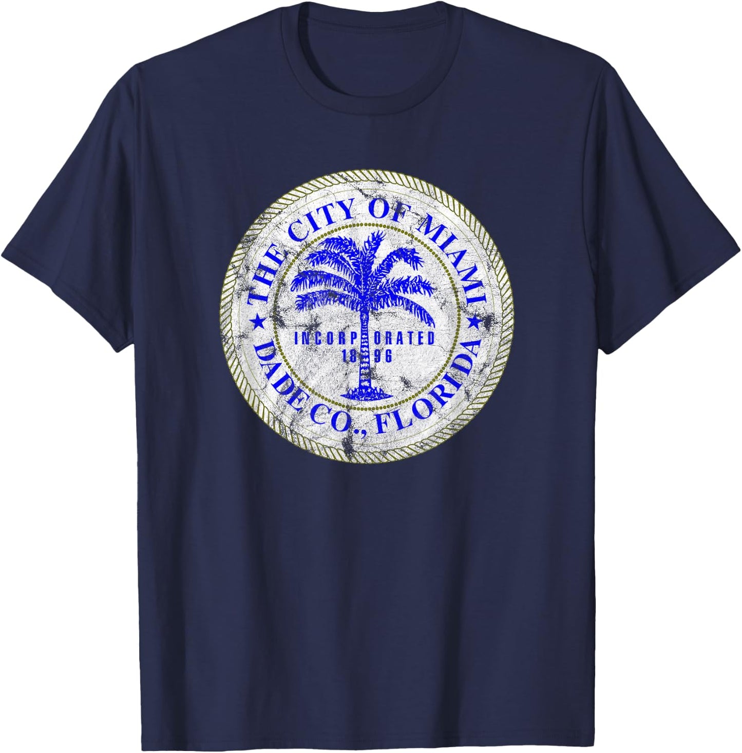 Miami Florida City Seal State Home Pride Dade County T-Shirt - T-Shirt | Navy