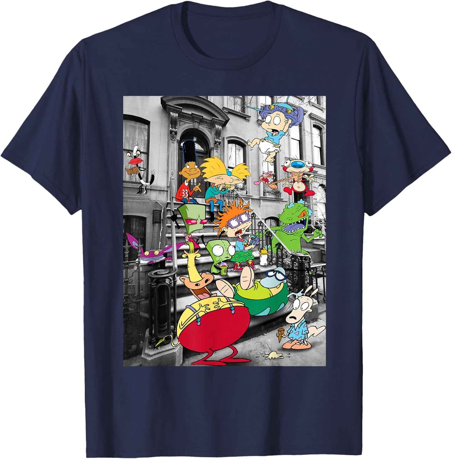 Nickelodeon Classic Nicktoons Hanging On Stoop T-Shirt - T-Shirt | Navy
