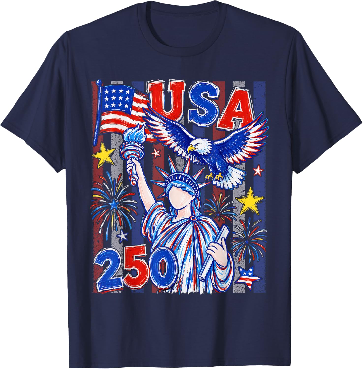 America Retro 250 Years 250th Anniversary USA 1776 2026 T-Shirt - T-Shirt | Navy
