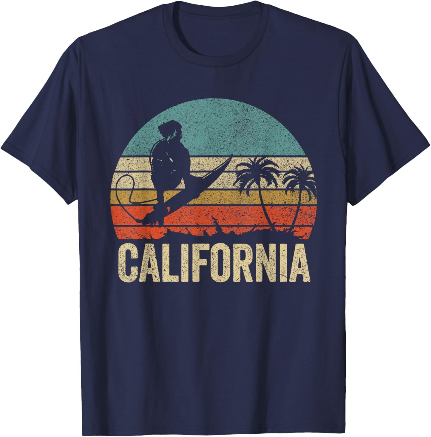 California Surf CA Vintage Retro Men Women Kid Surfer Sunset T-Shirt - T-Shirt | Navy