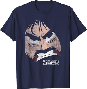 Samurai Jack Fierce Face Oversized Portrait Cartoon T-Shirt - T-Shirt | Navy