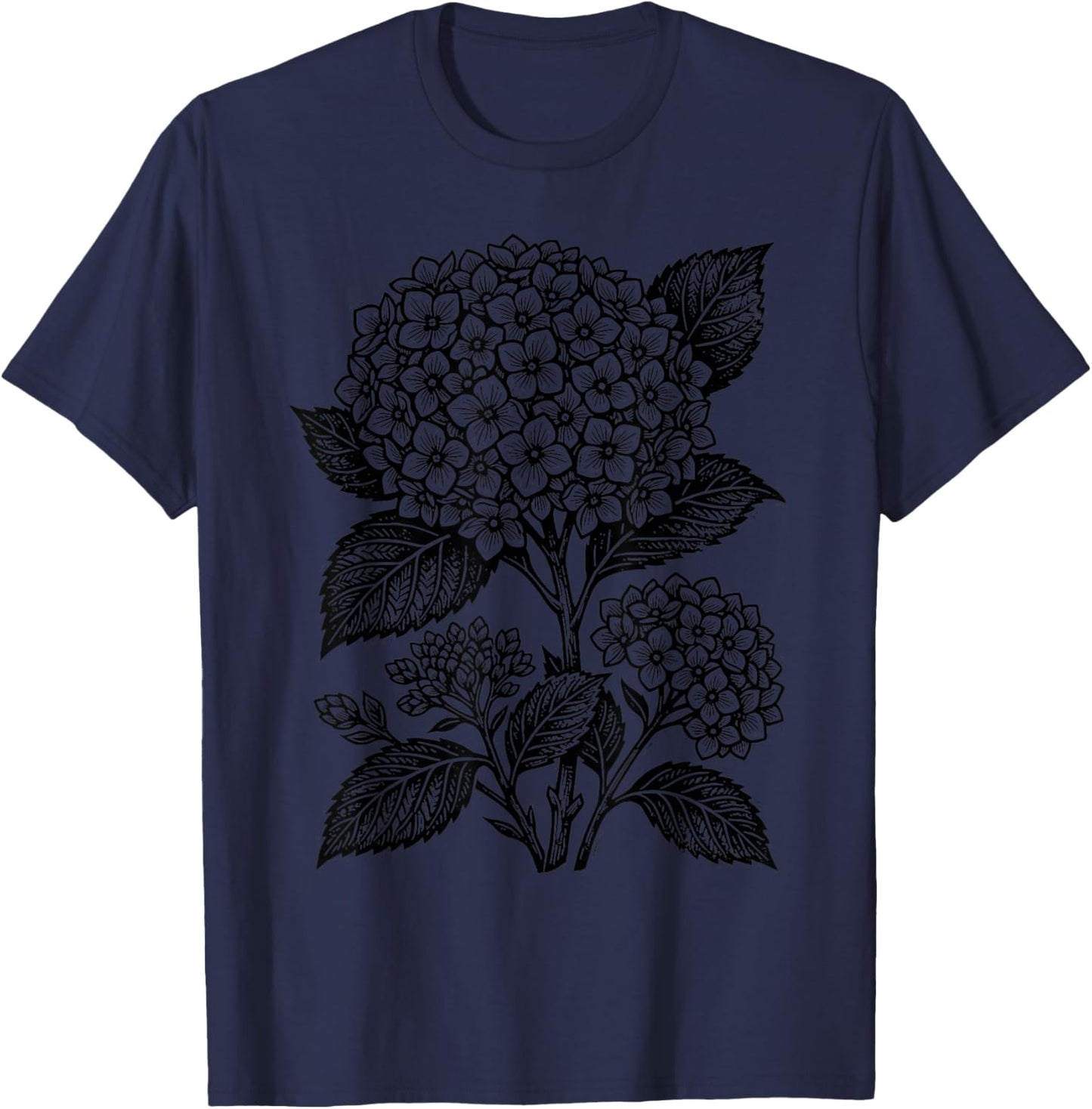 Hydrangea Flower Botanical Vintage Wildflower Floral T-Shirt - T-Shirt | Navy