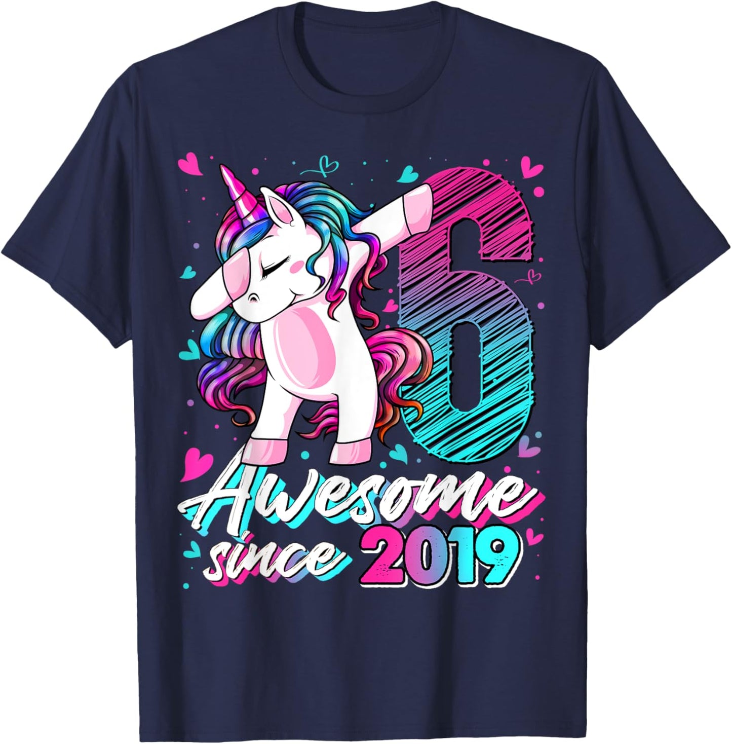 6 Year Old Unicorn Gifts For Girls 6th Birthday Girl Party T-Shirt - T-Shirt | Navy
