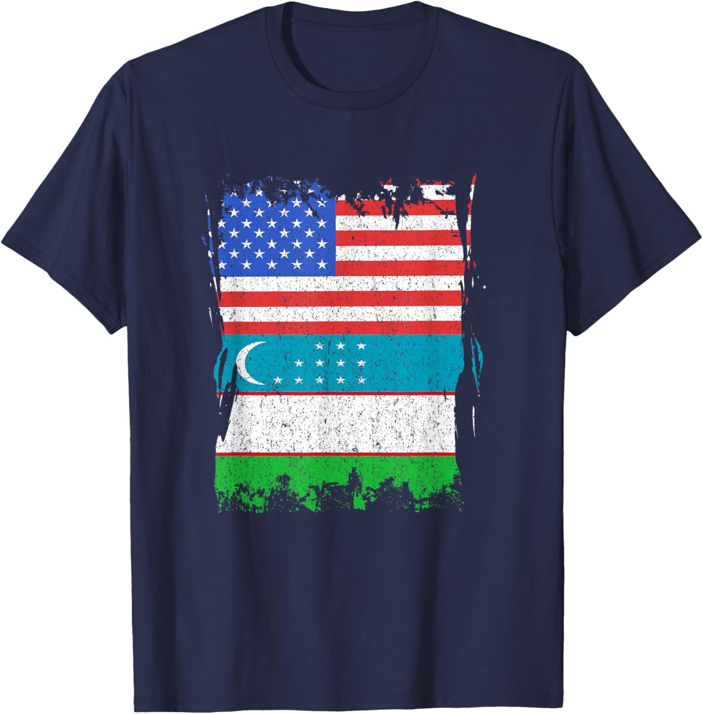 Uzbekistan Flag USA Uzbek Pride Uzbek Roots Uzbek Flag T-Shirt - T-Shirt | Navy