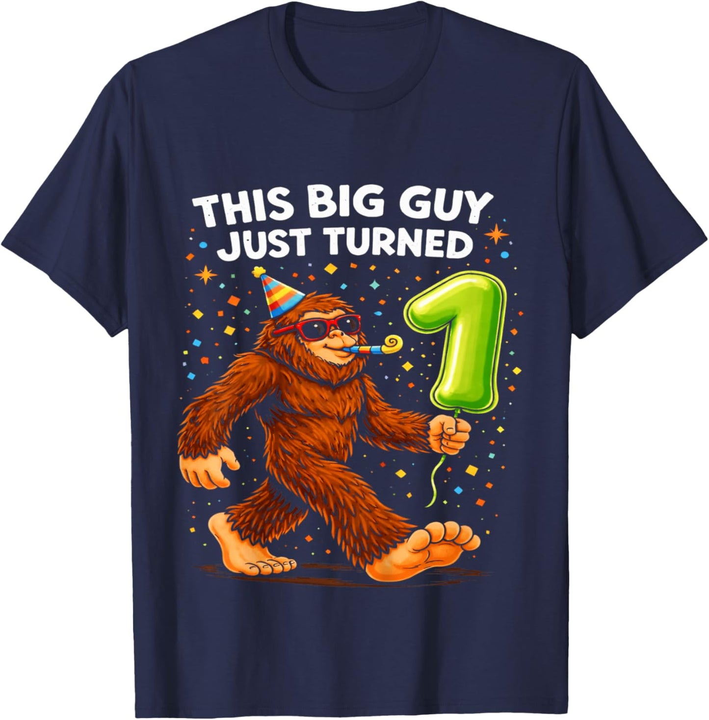 Kids Bigfoot One 1st Birthday Sasquatch 1 Year Old Birthday Boys T-Shirt - T-Shirt | Navy