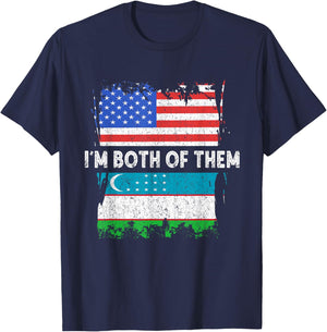 Uzbekistan Flag USA America I'm Both Of Them Uzbek Roots T-Shirt - T-Shirt | Navy