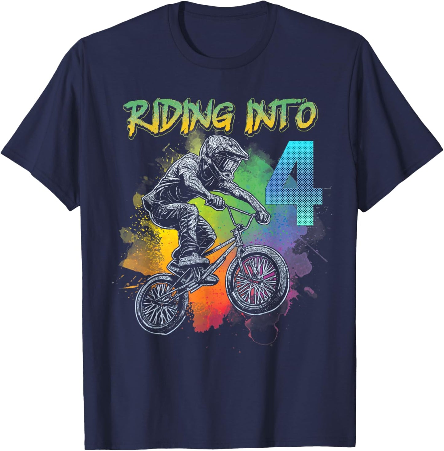 4 Year Old BMX Birthday Boy Bicycle 4th BMX Rider Birthday T-Shirt - T-Shirt | Navy