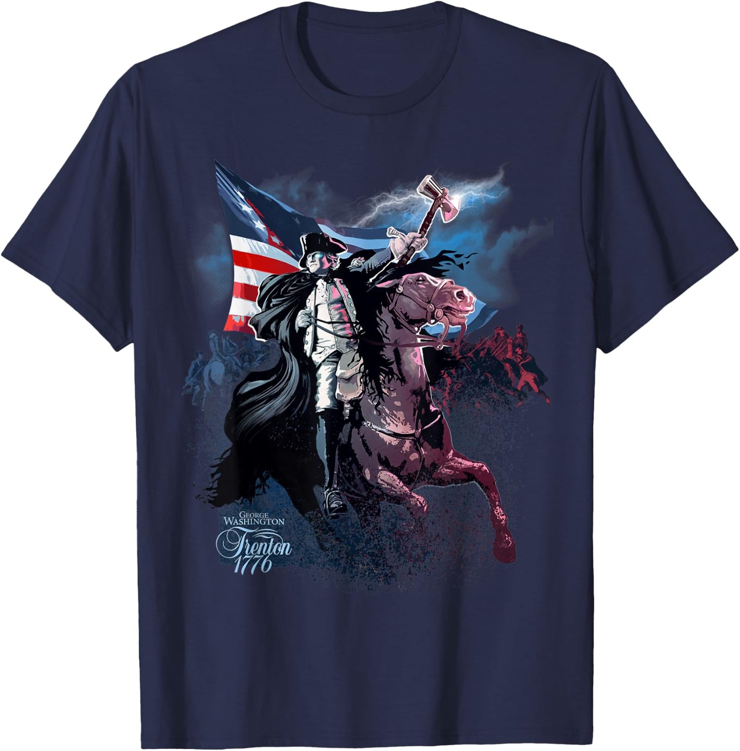 History Shirt showing George Washington at Trenton 1776 T-Shirt - T-Shirt | Navy