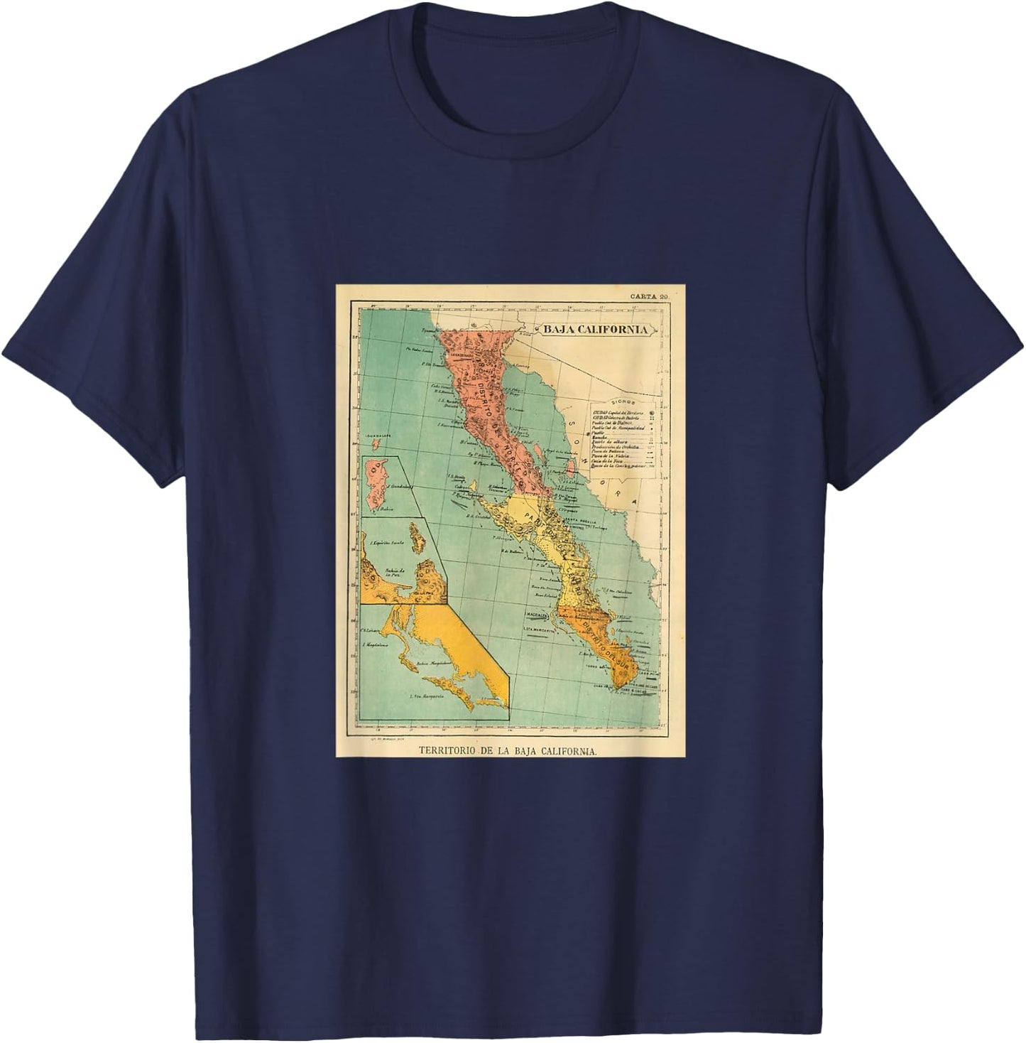 Baja California Map T Shirt T-Shirt - T-Shirt | Navy