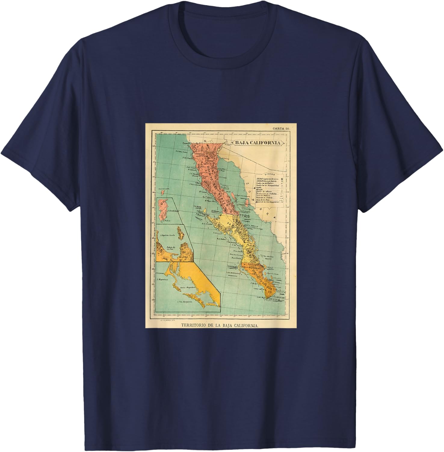 Baja California Map T Shirt T-Shirt - T-Shirt | Navy