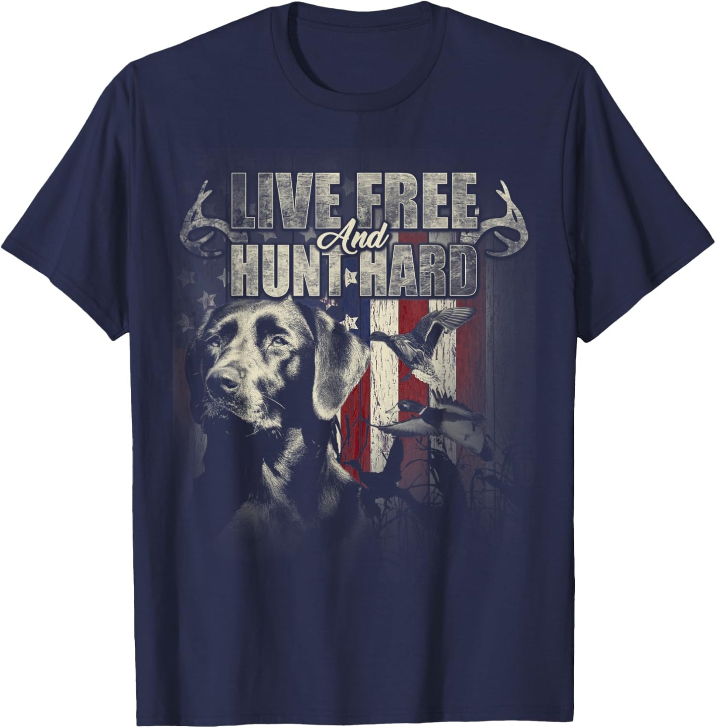Duck Hunting Shirt Deer Hunting USA Flag Hunters Gift T-Shirt - T-Shirt | Navy