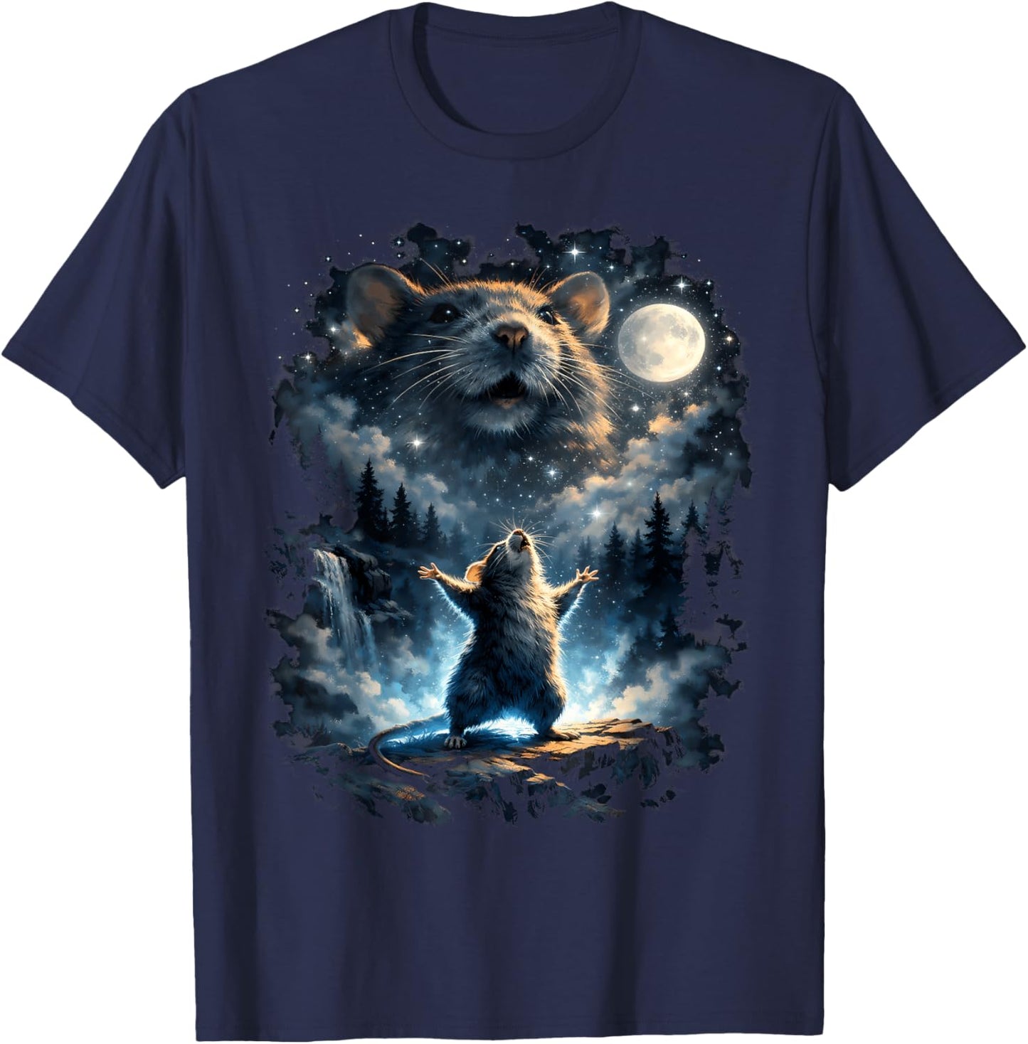Rat Howling at Moon T-Shirt - T-Shirt | Navy