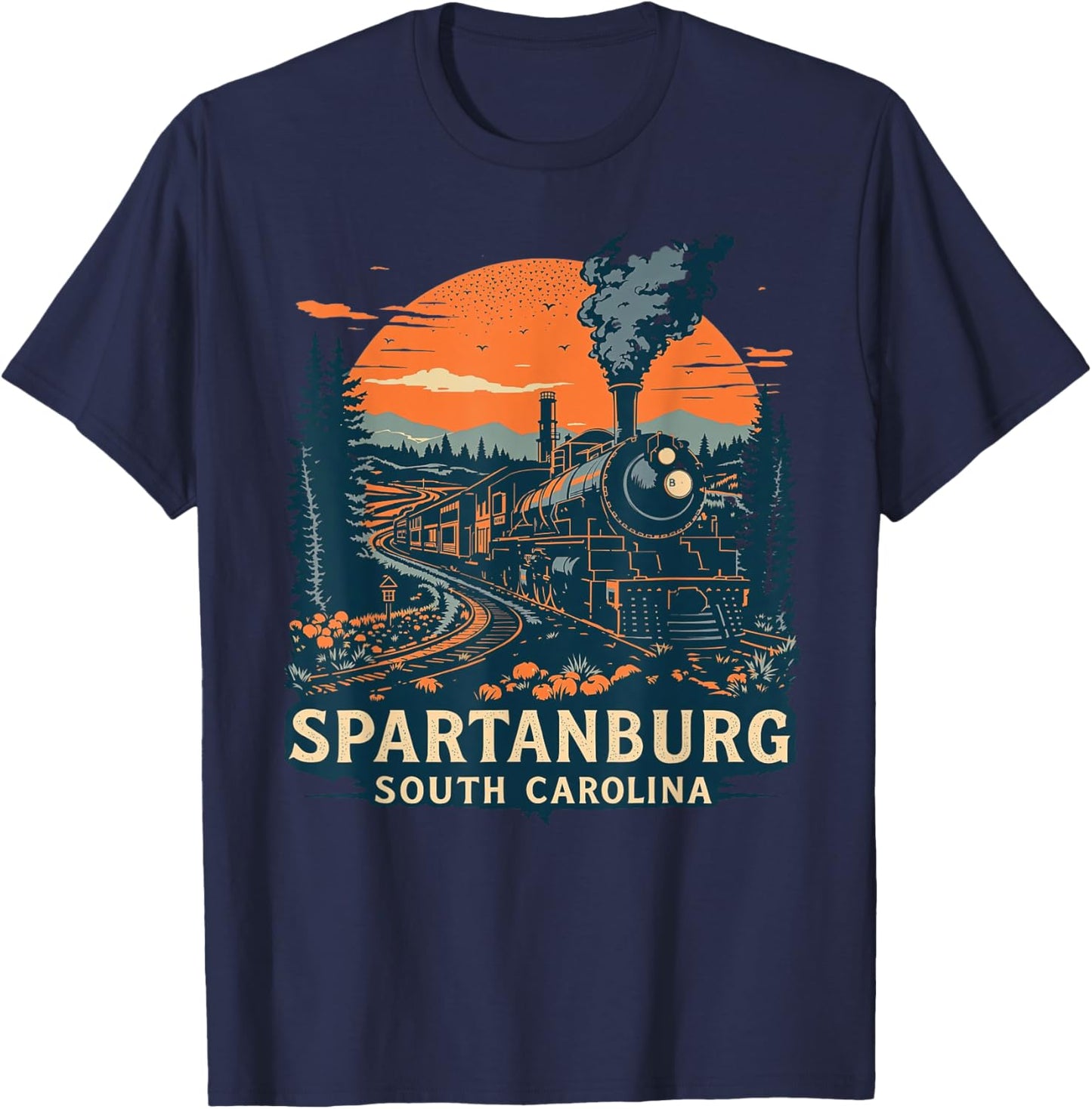 Vintage Spartanburg South Carolina Sunset Nature Cityscape T-Shirt - T-Shirt | Navy