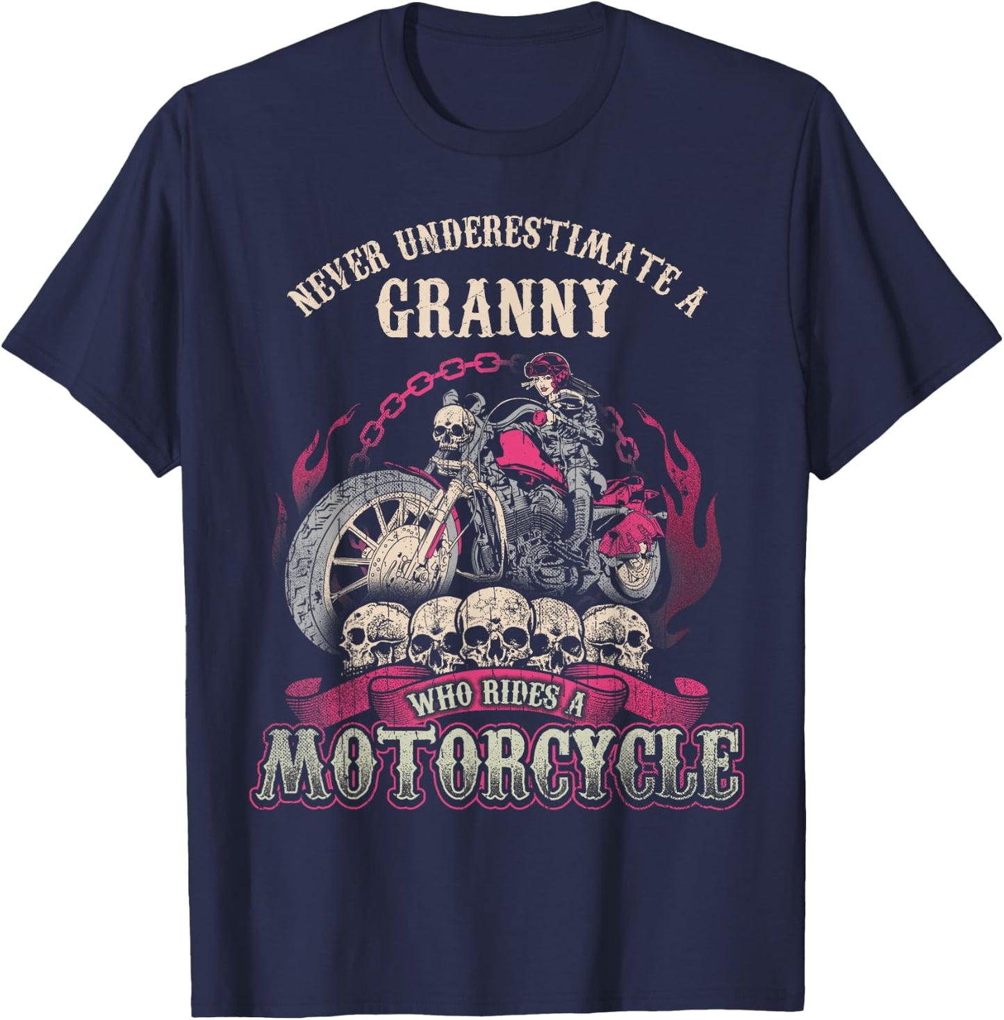 Granny Biker Chick Gift Never Underestimate Motorcycle T-Shirt - T-Shirt | Navy