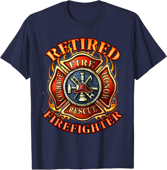 Retired Firefighter Gift Fireman Retirement Party Gift T-Shirt - T-Shirt | Navy