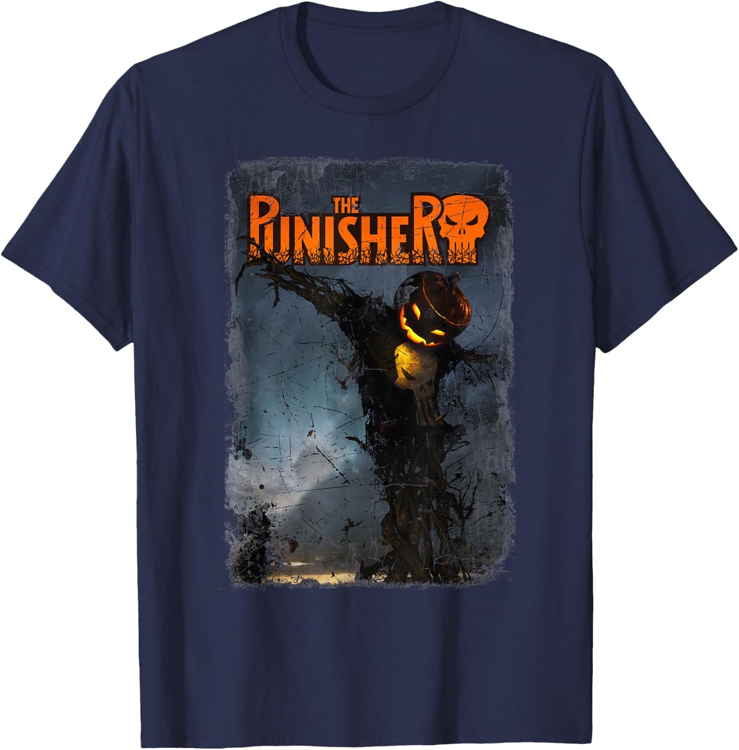 Marvel The Punisher Pumpkin Head Scarecrow Halloween T-Shirt - T-Shirt | Navy