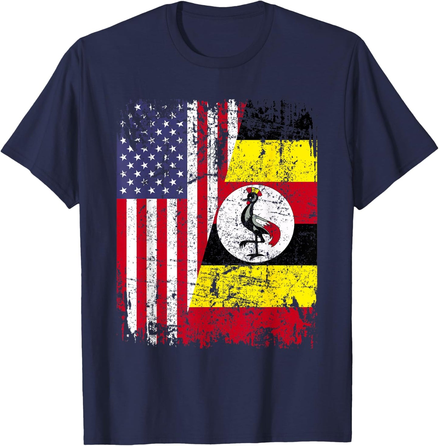 UGANDAN ROOTS | Half American Flag | UGANDA FLAG T-Shirt - T-Shirt | Navy