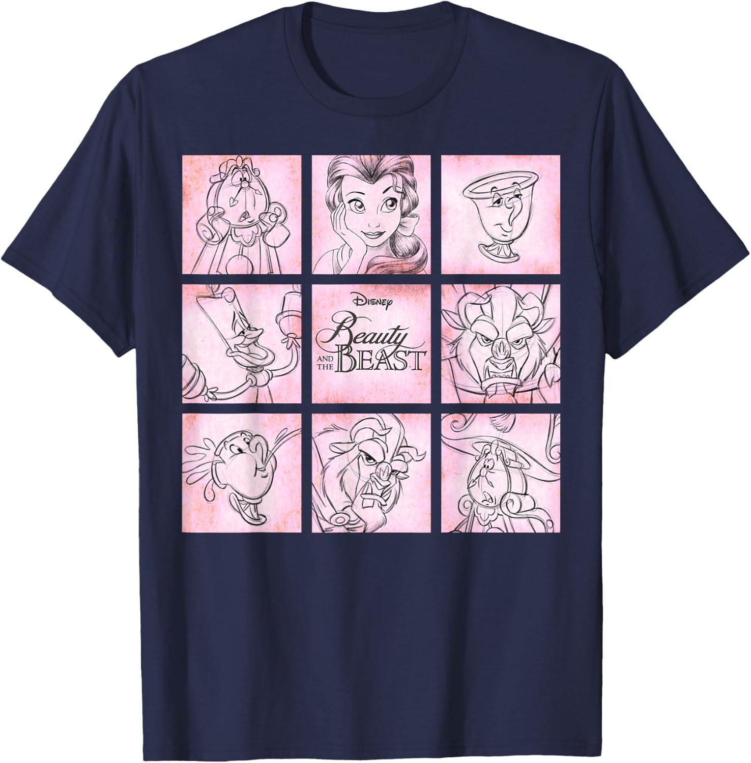 Disney Beauty and the Beast Panel Sketch Graphic T-Shirt - T-Shirt | Navy