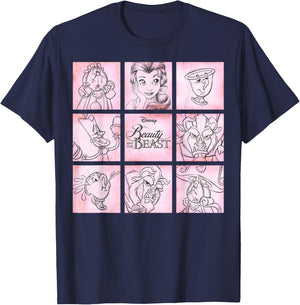 Disney Beauty and the Beast Panel Sketch Graphic T-Shirt - T-Shirt | Navy