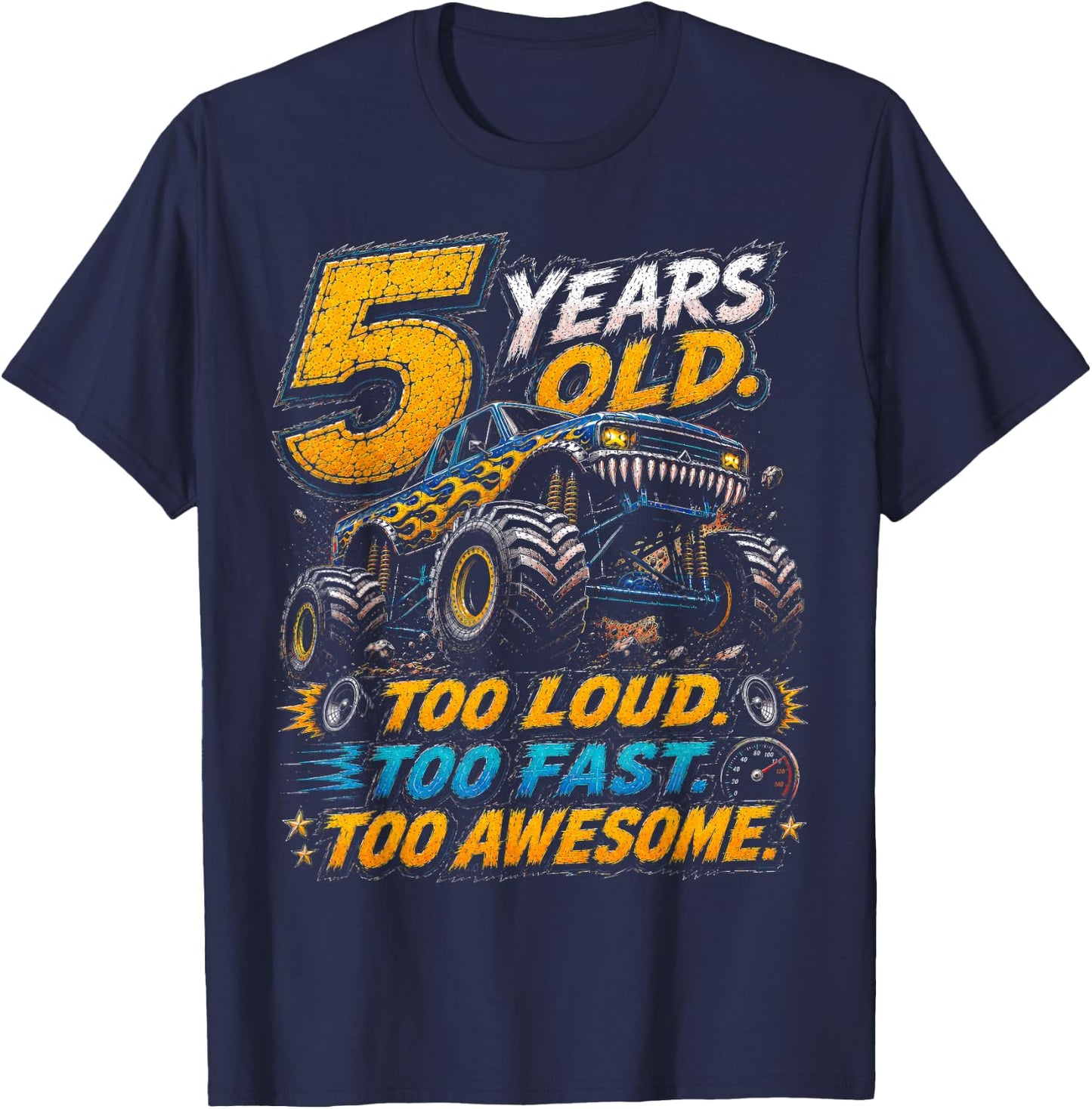 Monster Truck 5th Birthday Shirt 5 Year Old 5th Birthday Boy T-Shirt - T-Shirt | Navy