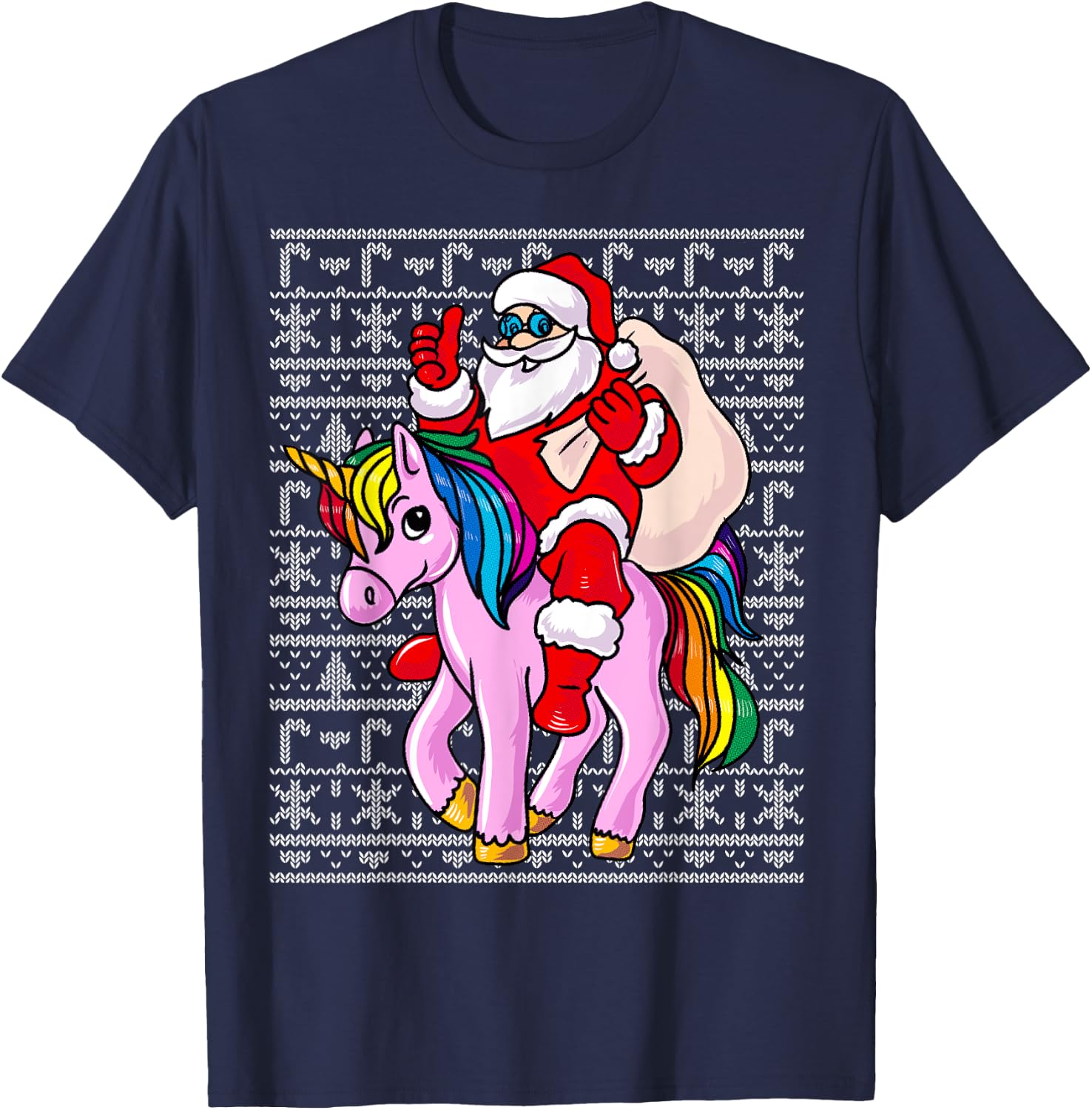Santa Claus Pink Unicorn Girls Ugly Christmas Kids T-Shirt - T-Shirt | Navy