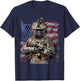 USA America Patriot French Bull Dog as Army Commando T-Shirt - T-Shirt | Navy