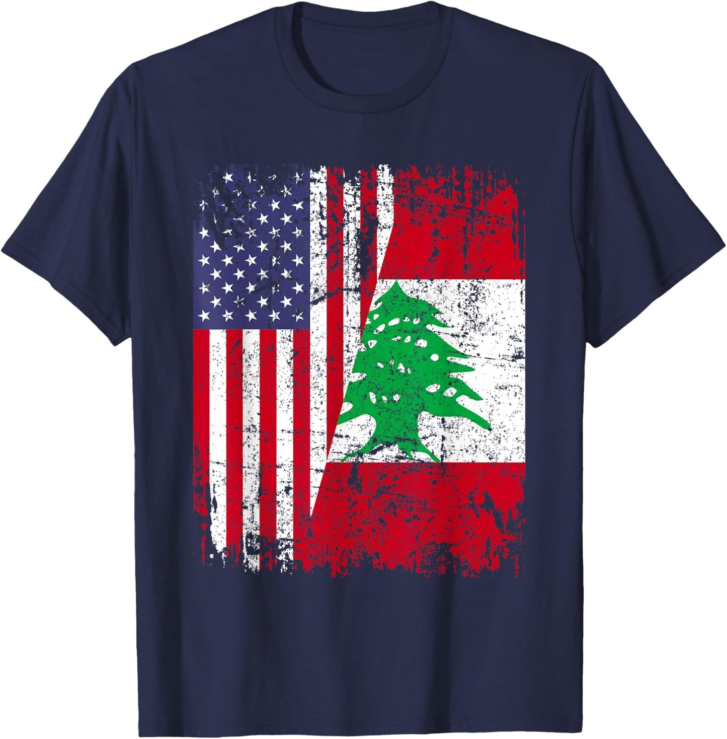 LEBANESE ROOTS | Half American Flag | LEBANON T-Shirt - T-Shirt | Navy