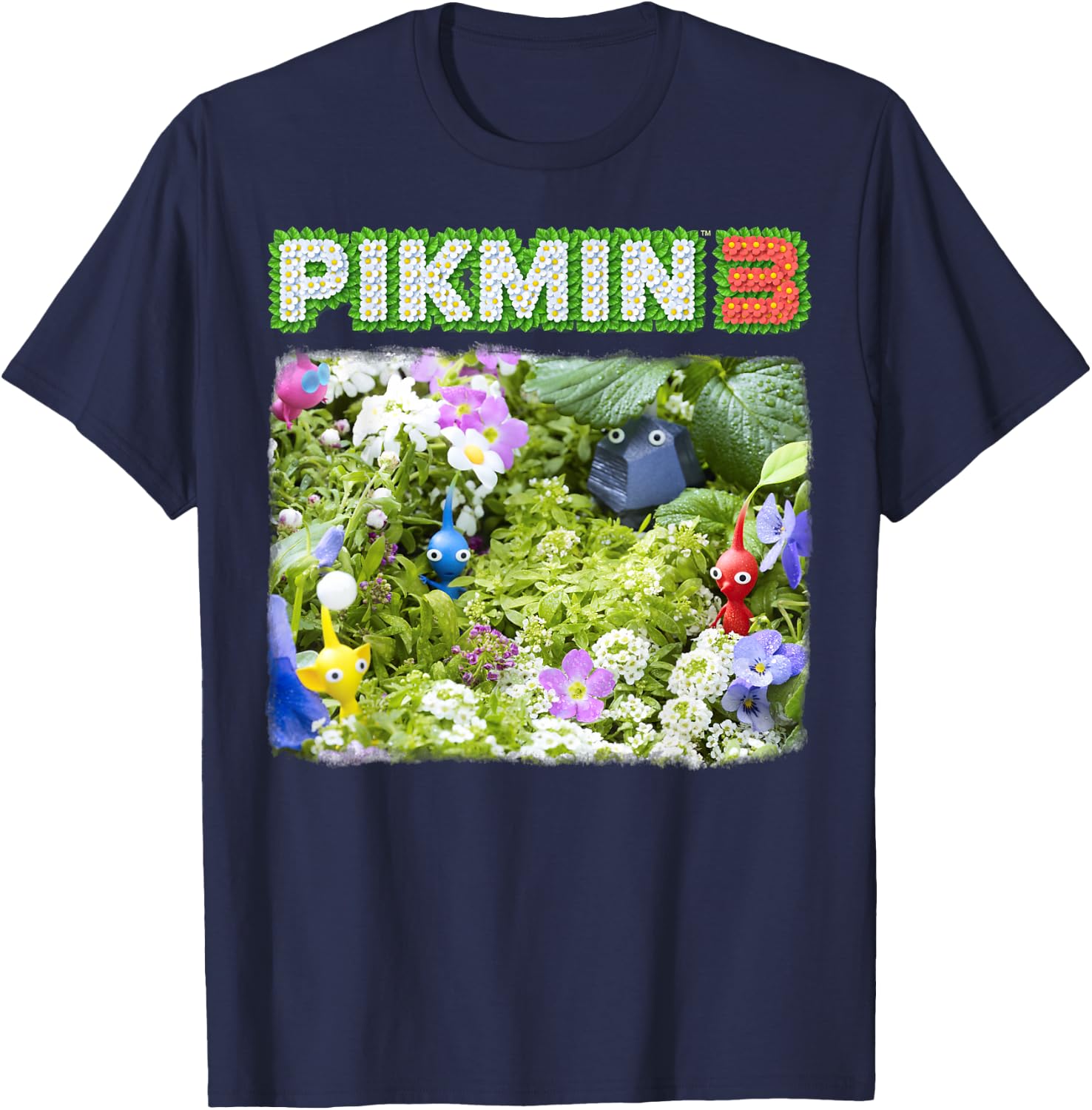 Nintendo Pikmin 3 Floral Logo Poster T-Shirt - T-Shirt | Navy