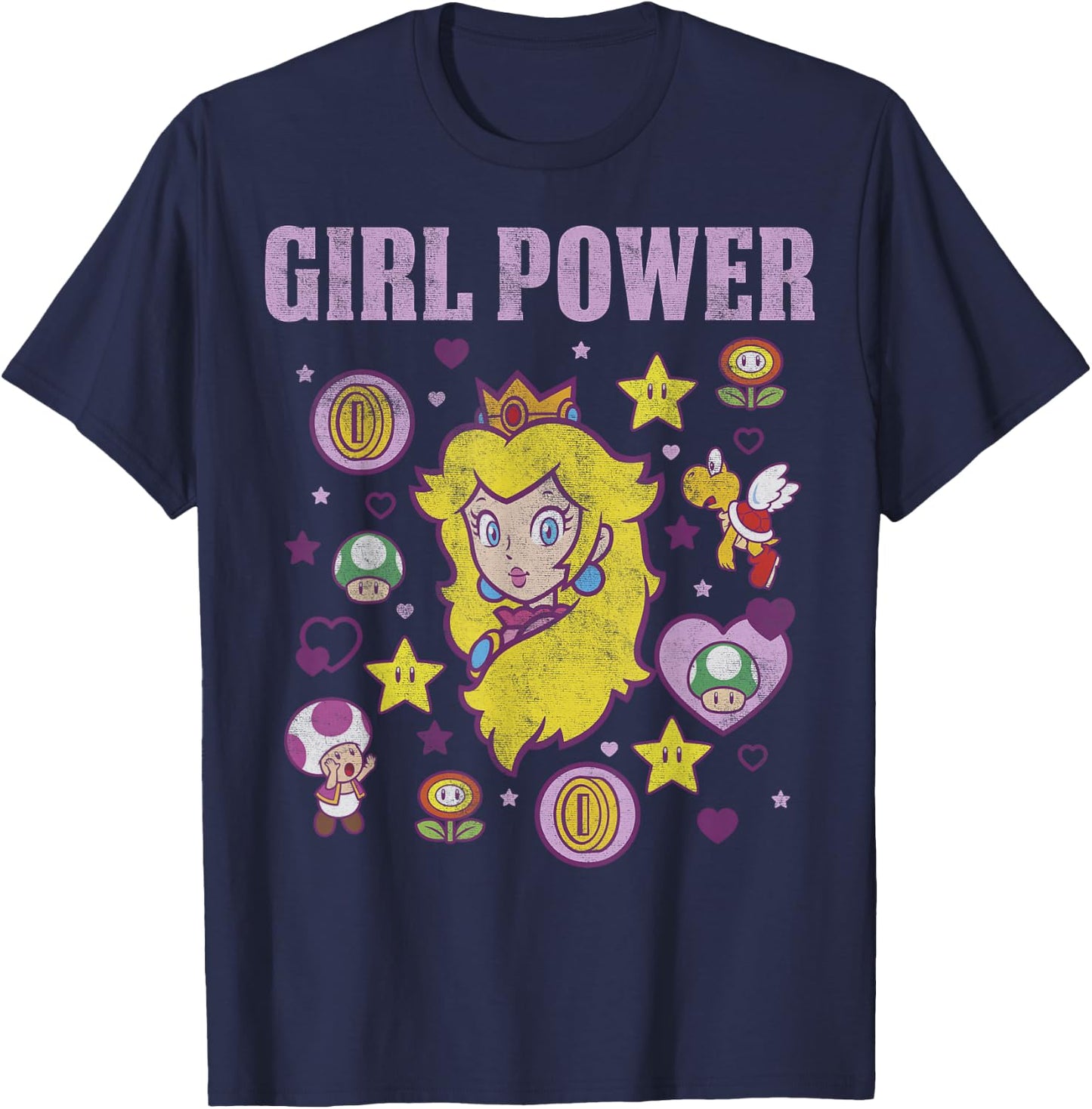 Nintendo Super Mario Peach Girl Power Icons Graphic T-Shirt - T-Shirt | Navy