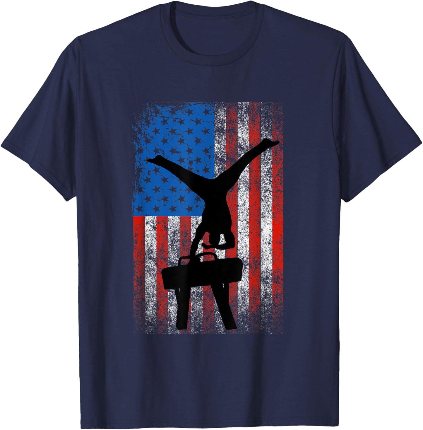 Boys Gymnastics Patriotic US Flag Pommel Horse Male Gymnast T-Shirt - T-Shirt | Navy