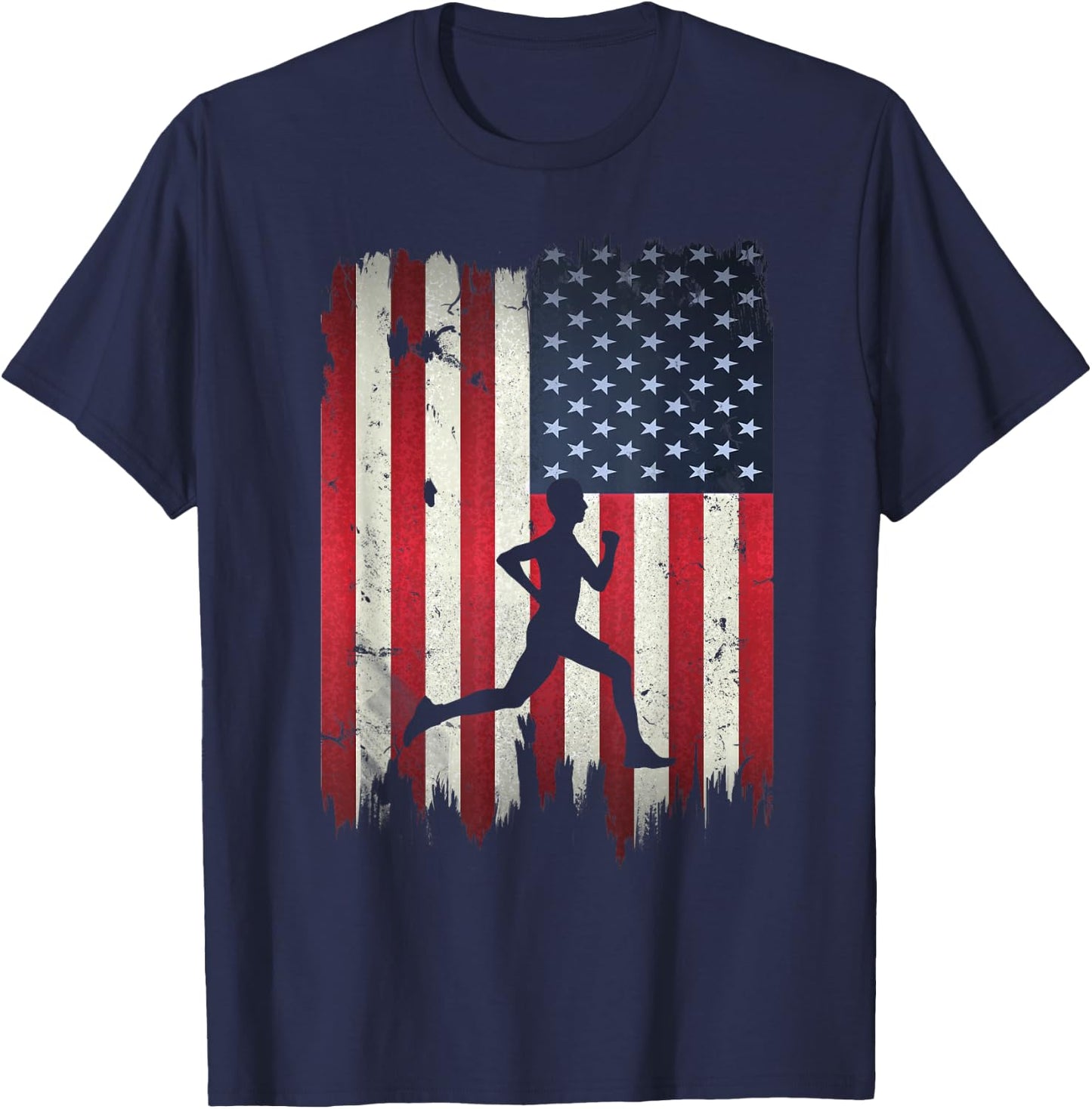Runner Running USA American Flag 4th of July T-Shirt - T-Shirt | Navy