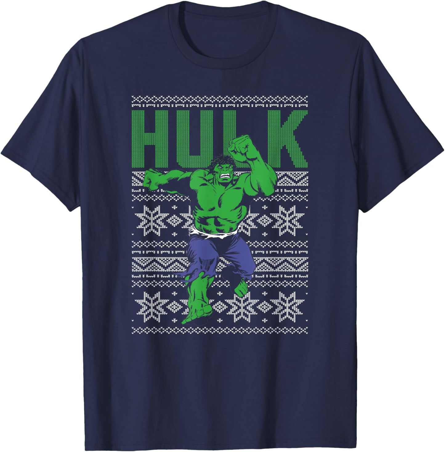 Marvel Hulk Retro Ugly Christmas Sweater Graphic T-Shirt - T-Shirt | Navy