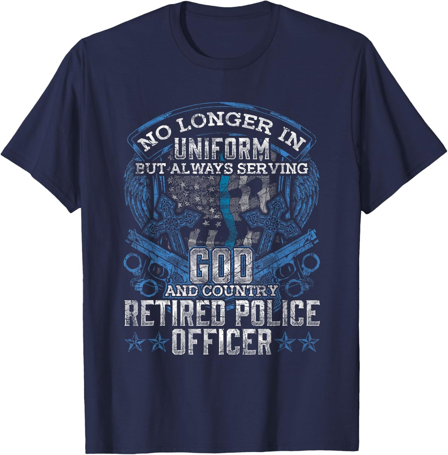 Retired Police Officer Vintage Flag Thin Blue Line Retired T-Shirt - T-Shirt | Navy