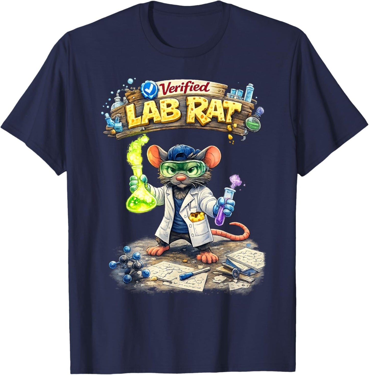 Verified Lab Rat - Funny Science T-Shirt - T-Shirt | Navy