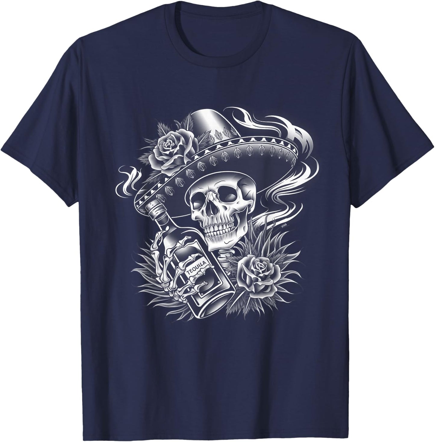 Mexico Vintage Skeleton Tequila Dia De Los Muertos Mexican T-Shirt - T-Shirt | Navy
