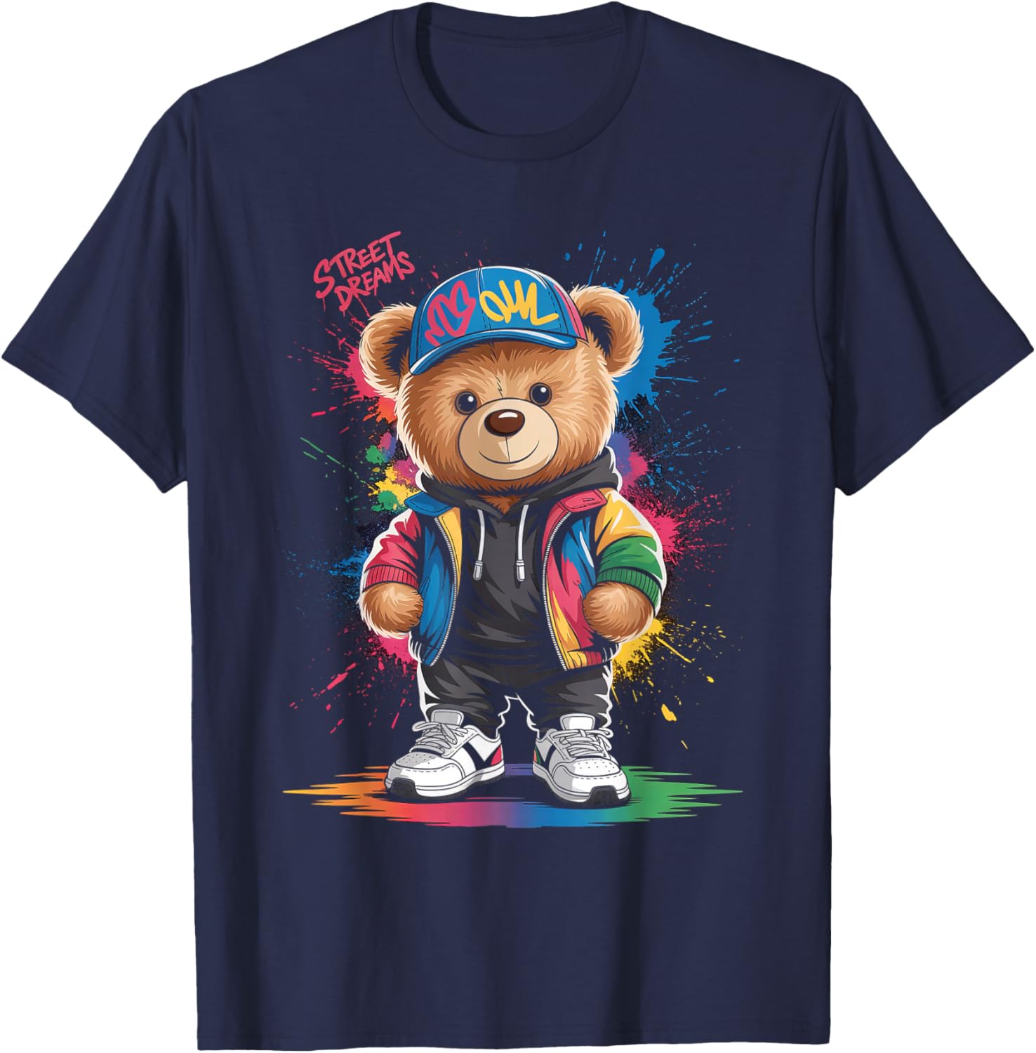 Cute Vintage Teddybear in Street Wear Splash Colours Kids T-Shirt - T-Shirt | Navy