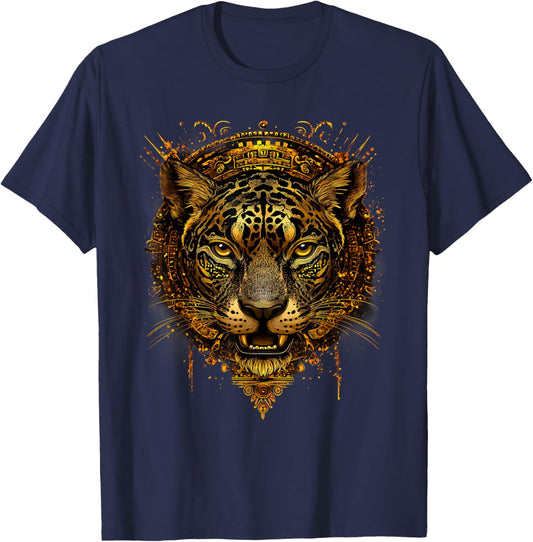Aztec Jaguar Mayan Mexican Mythology Feathered Serpent T-Shirt - T-Shirt | Navy