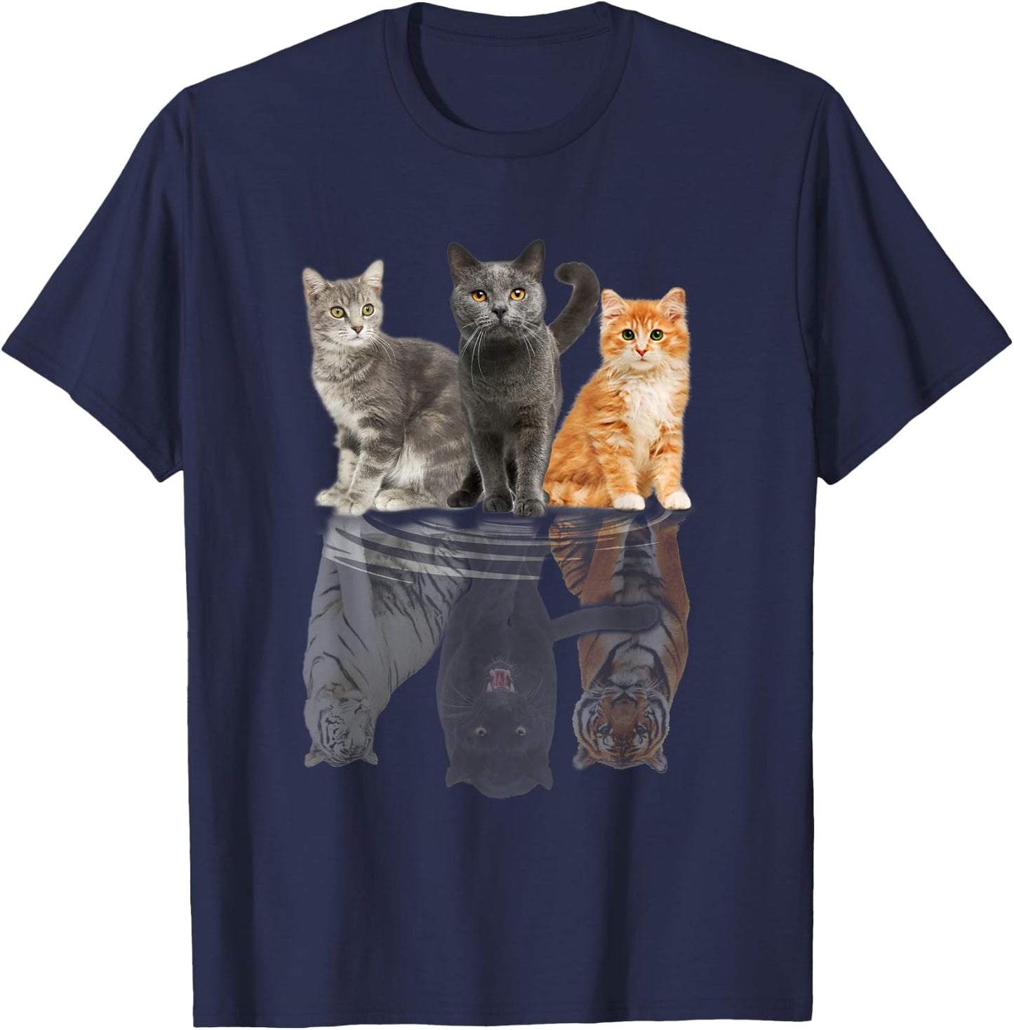 Cats Reflection Mirror Puma Cheetah Tiger Funny Cat Lover Men Women Kids T-Shirt - T-Shirt | Navy