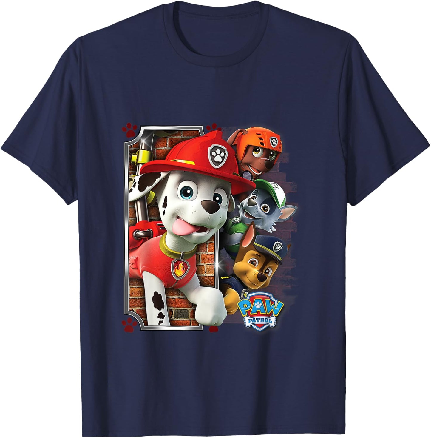PAW Patrol Firedog Marshall with Group T-Shirt - T-Shirt | Navy