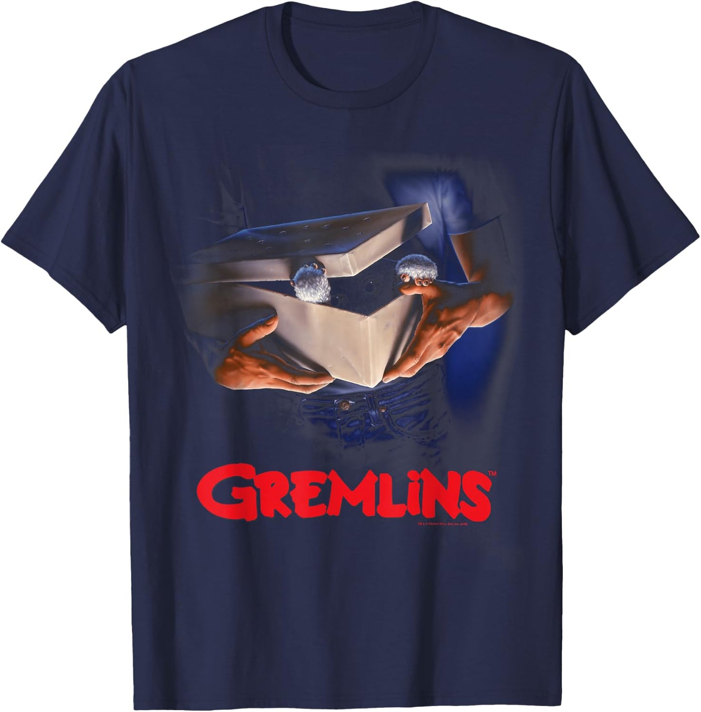 Warner Bros. Gremlins Poster - Women's Black Classic Fit Short Sleeve - Movie-Themed - Size Small T-Shirt - T-Shirt | Navy