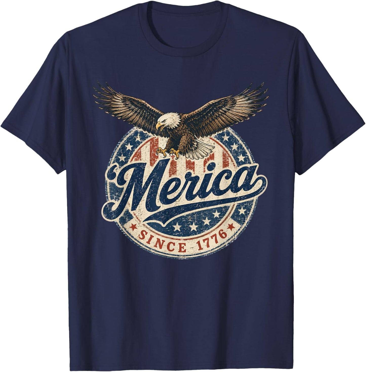Merica Since 1776 Patriotic Eagle Vintage Retro USA Pride T-Shirt - T-Shirt | Navy