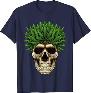 Marijuana Skull Smoke Weed Cannabis 420 Pot Leaf Sugar Skull T-Shirt - T-Shirt | Navy
