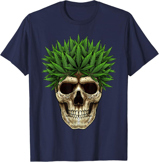 Marijuana Skull Smoke Weed Cannabis 420 Pot Leaf Sugar Skull T-Shirt - T-Shirt | Navy