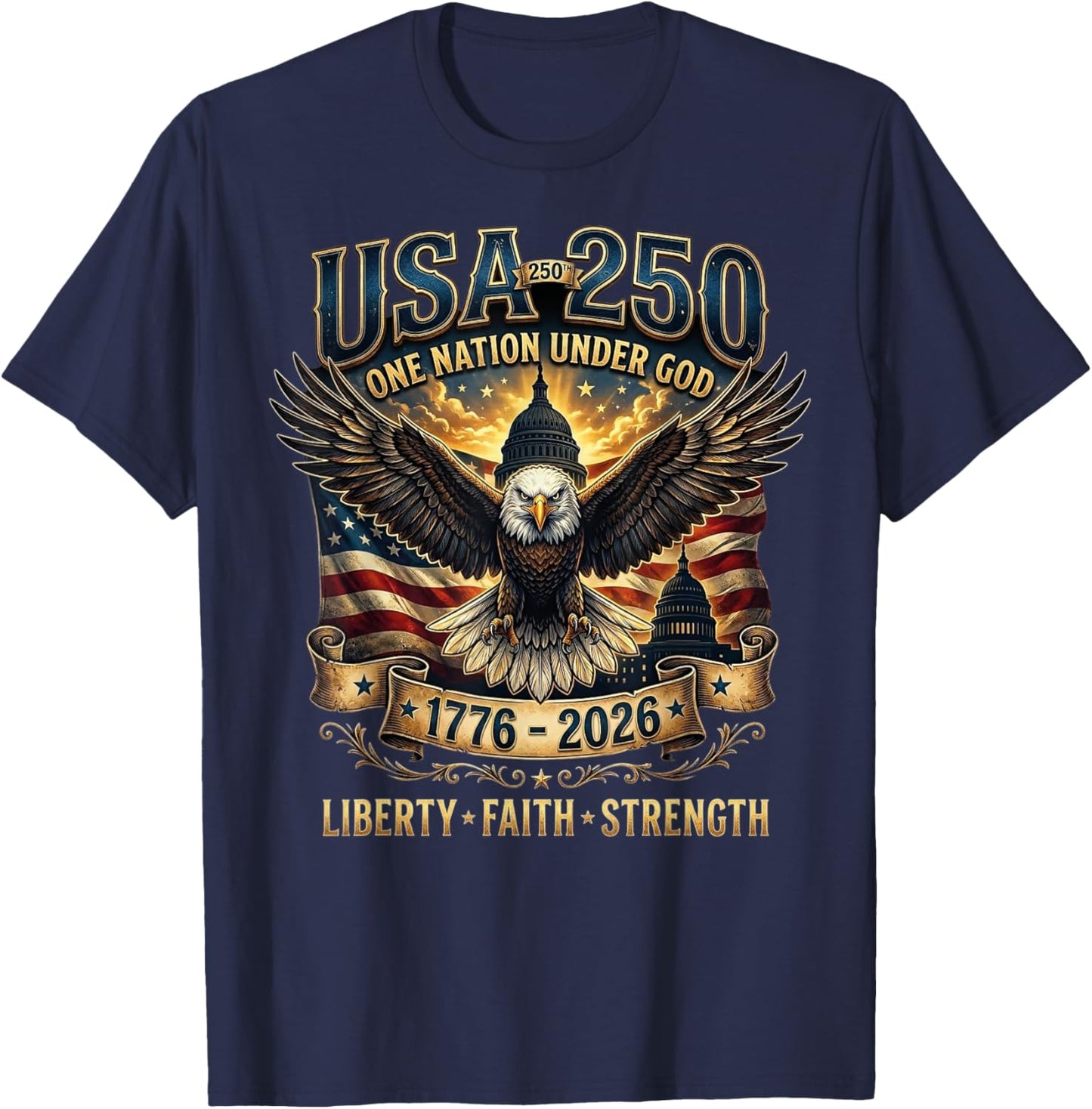 4th July Independence Day 250 Years American 1776 2026 250th T-Shirt - T-Shirt | Navy