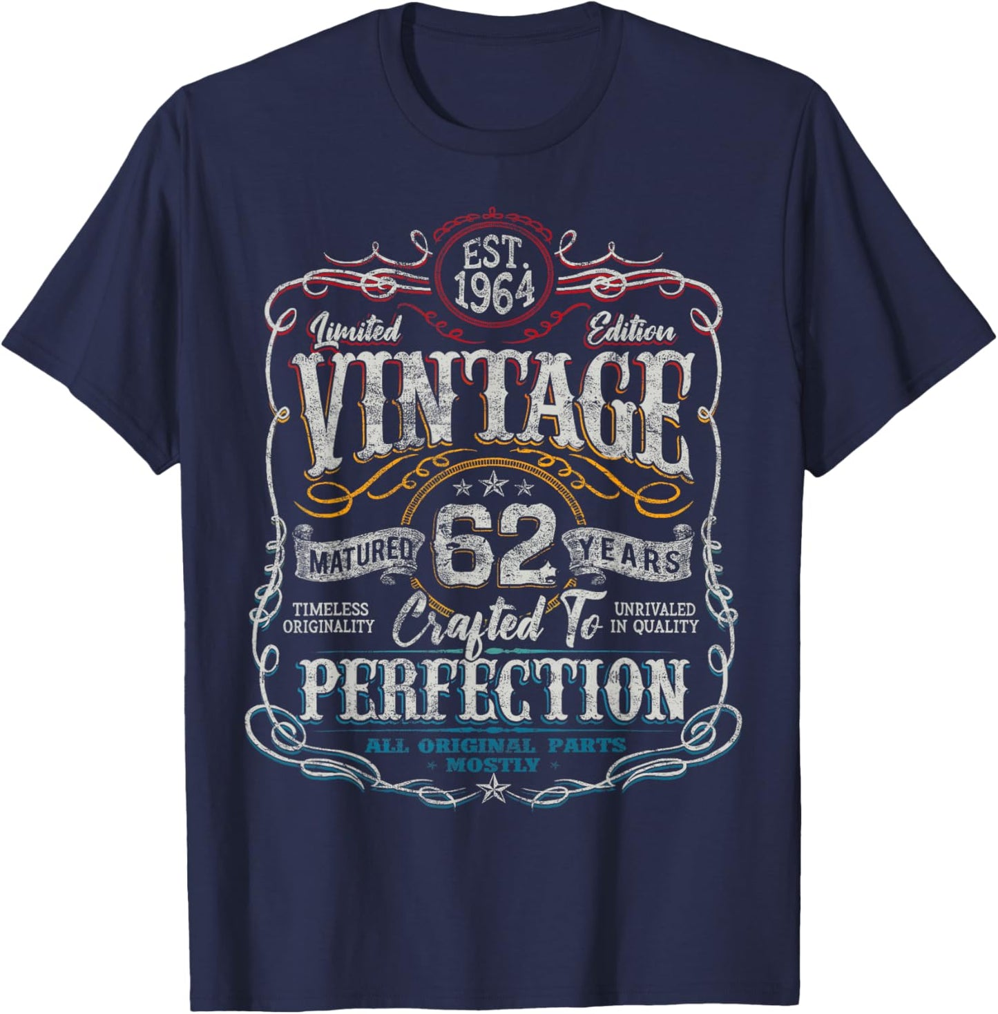 Vintage 1964 Limited Edition Shirt 62 Year Old 62nd Birthday T-Shirt - T-Shirt | Navy